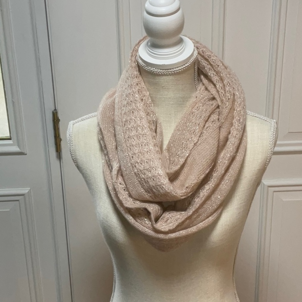Infinity Scarf by Ann Taylor. Blush color with silver accents.